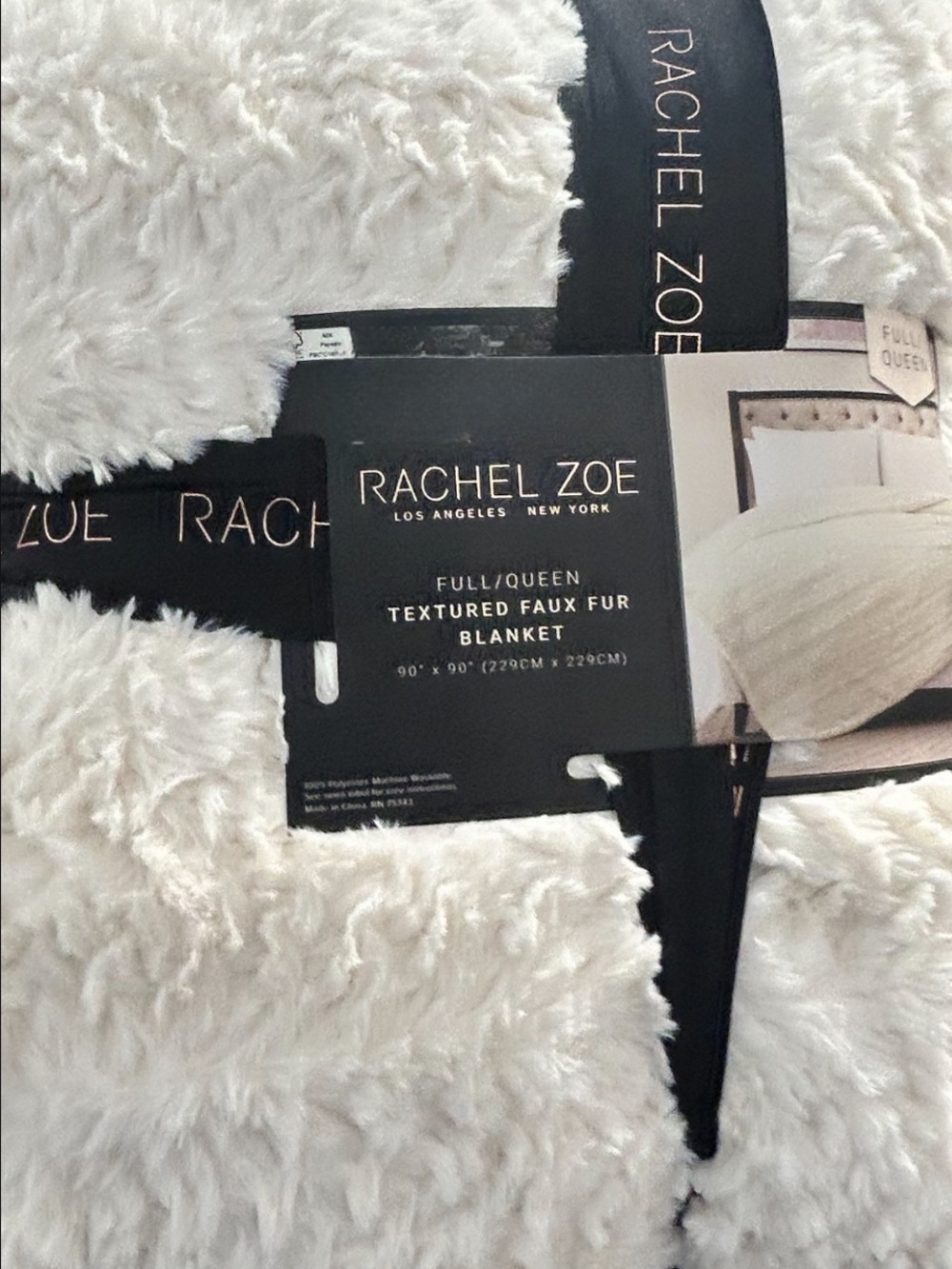 Rachel Zoe White Full/Queen Textured Faux Fur Blanket 90”x90”